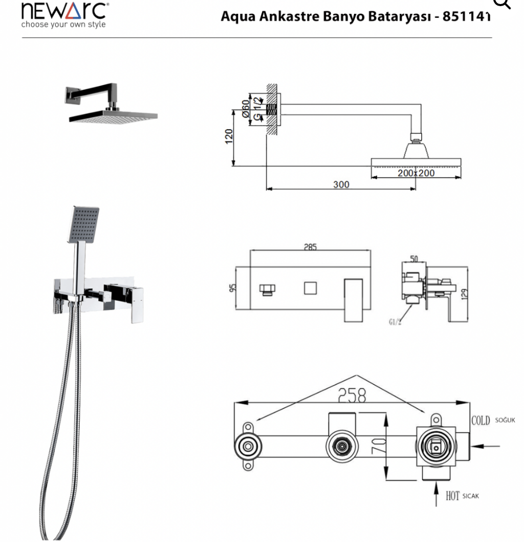 Aqua Ankastre Banyo Batarya Seti Altın 851141G