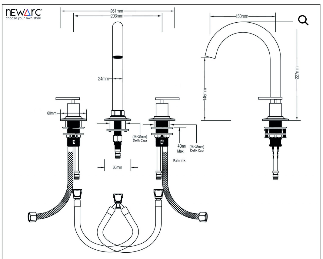 Üç Delikli Lavabo Bataryası Krom 150561
