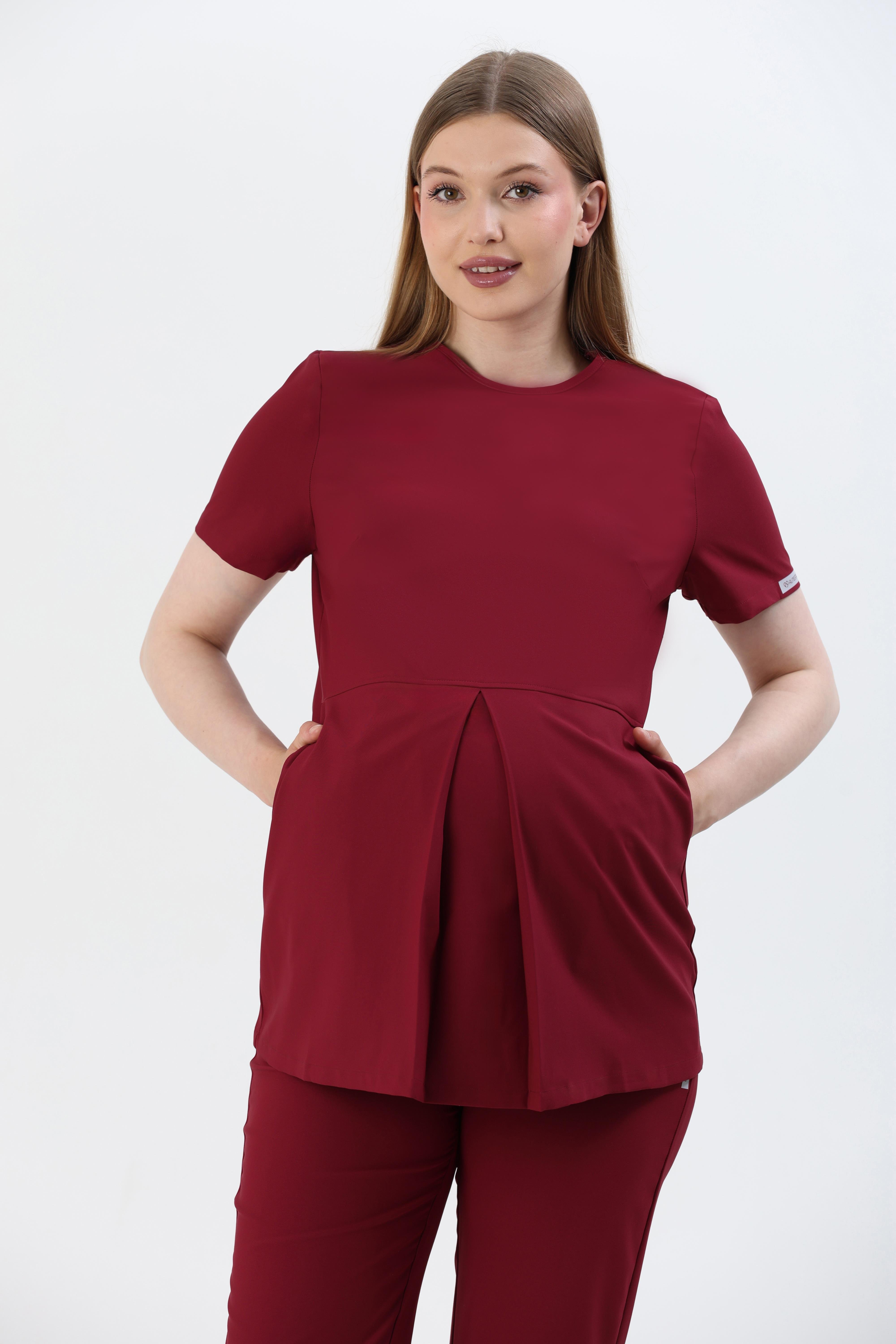 BERRY Hamile Cerrahi Üst Kısa Kol - Bordo