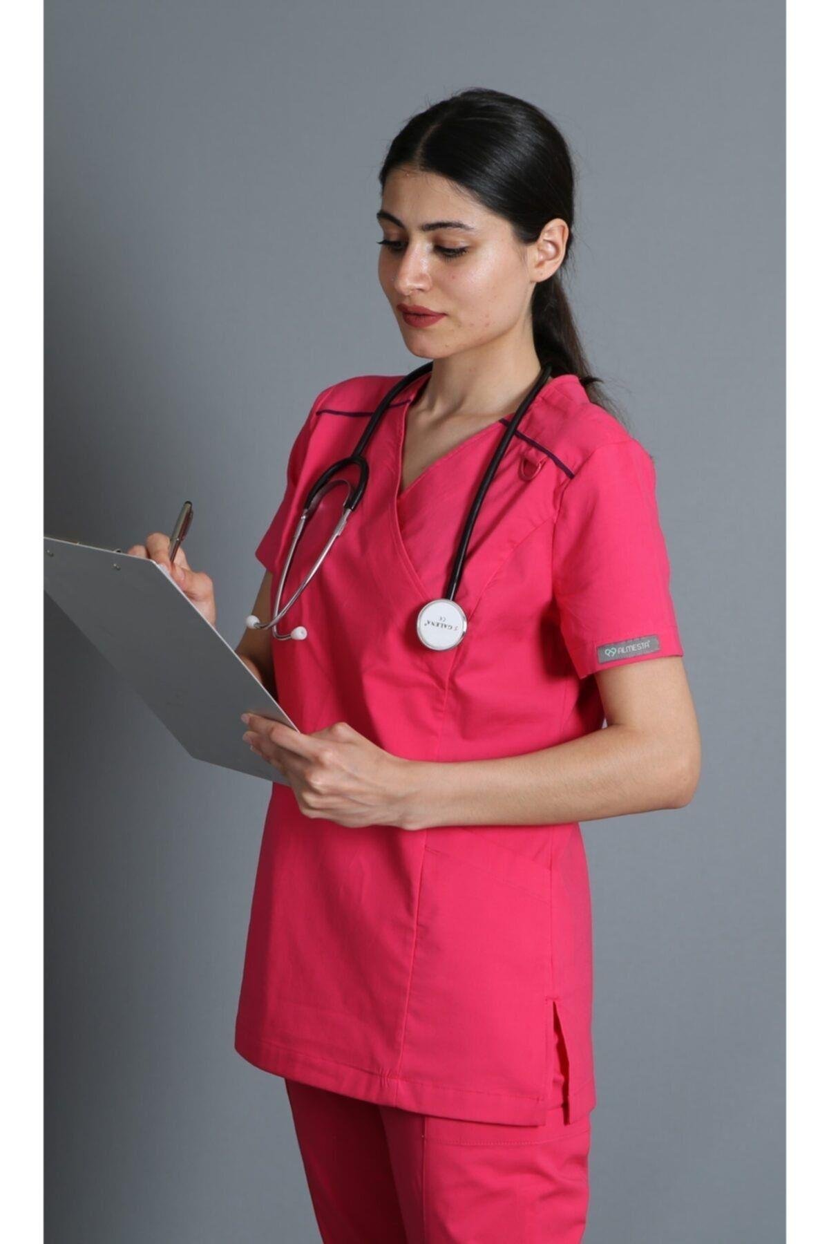 MM922-927 - Kruvaze Yaka Fit Cerrahi Takım - Pembe
