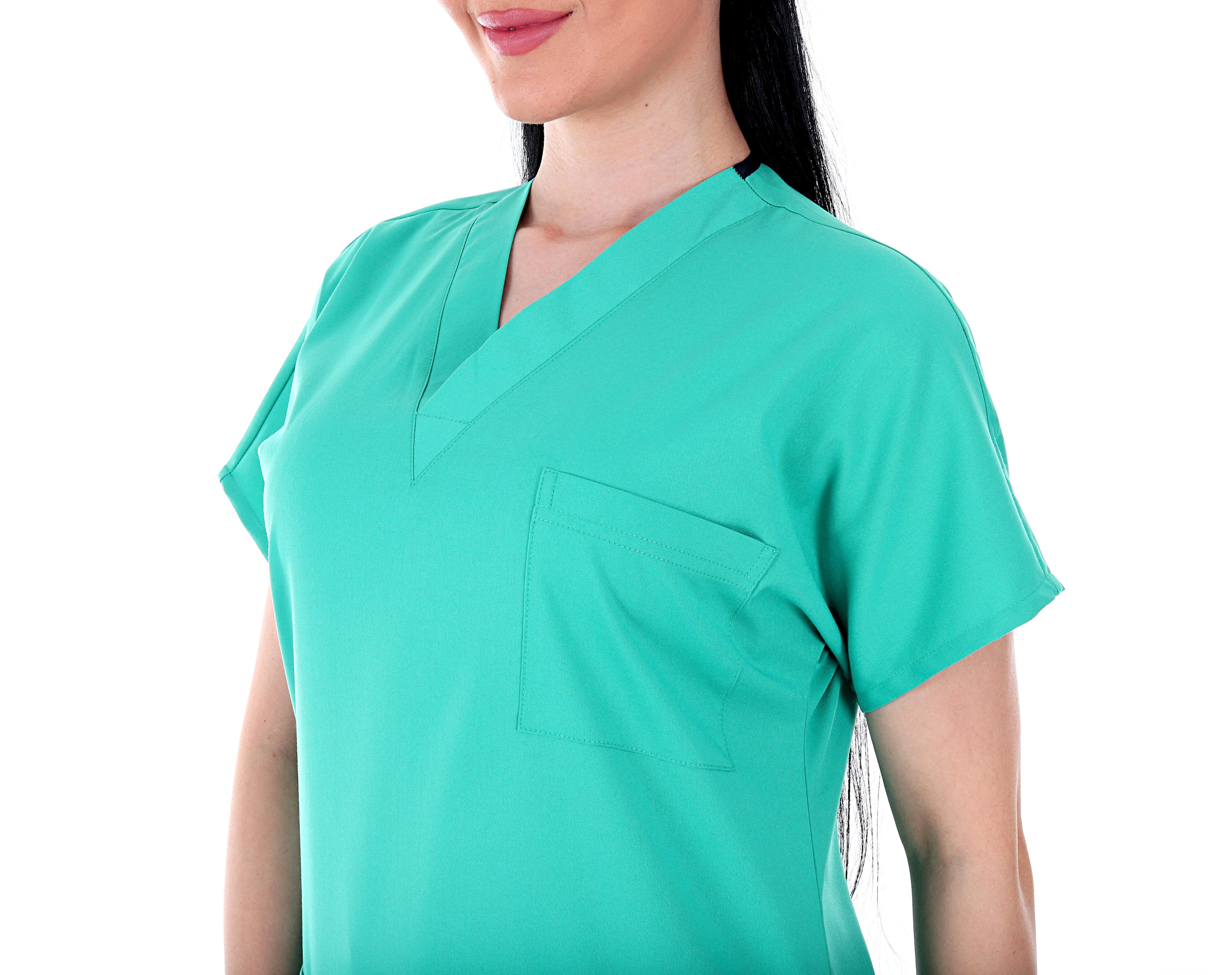 MÜNİH V Yaka Likralı Doktor Hemşire Cerrahi Takım Üniforma - Yeşil