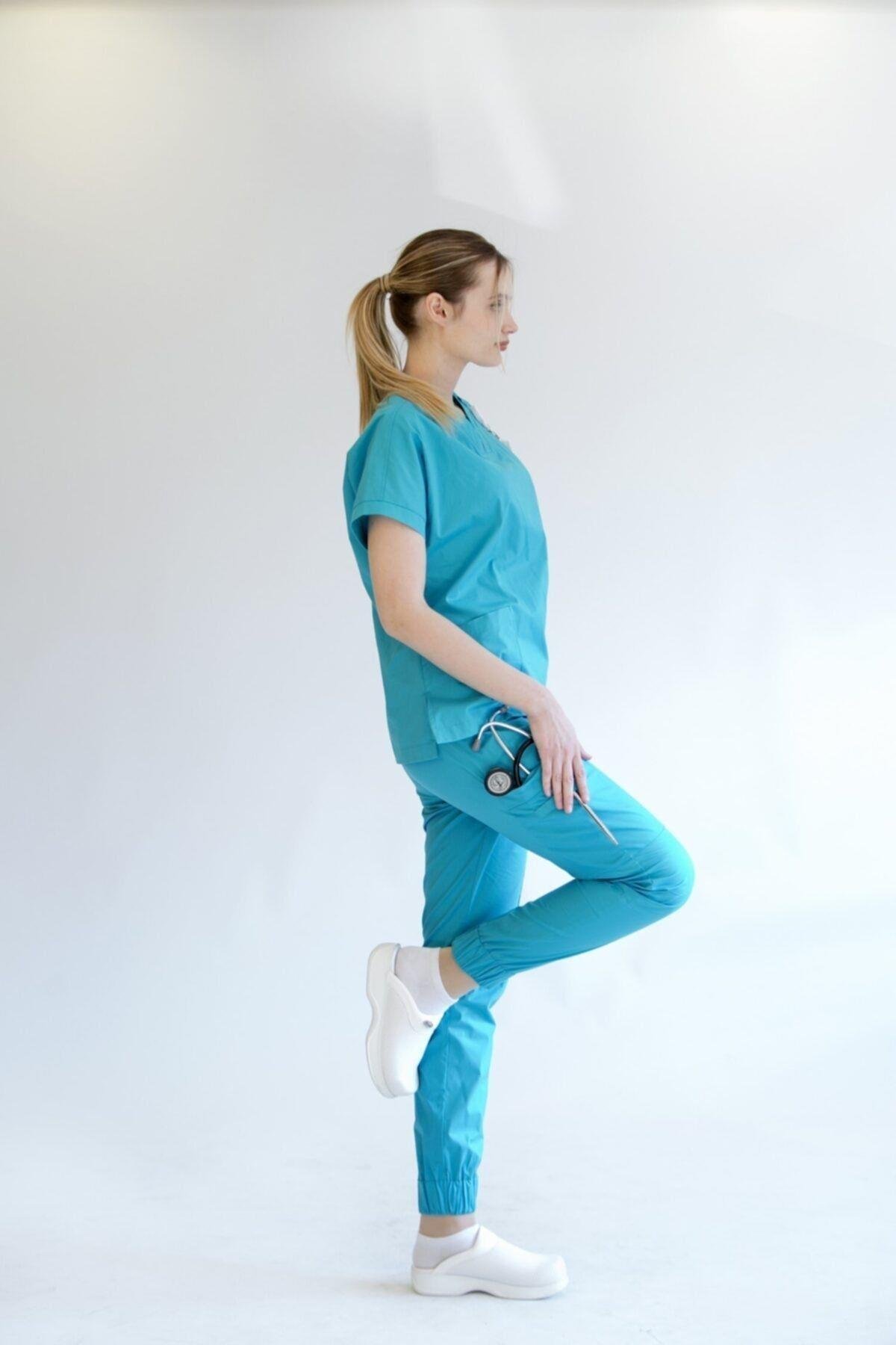 SELANİK - V Yaka Jogger Doktor Hemşire Cerrahi Takım - Turkuaz Yeşili