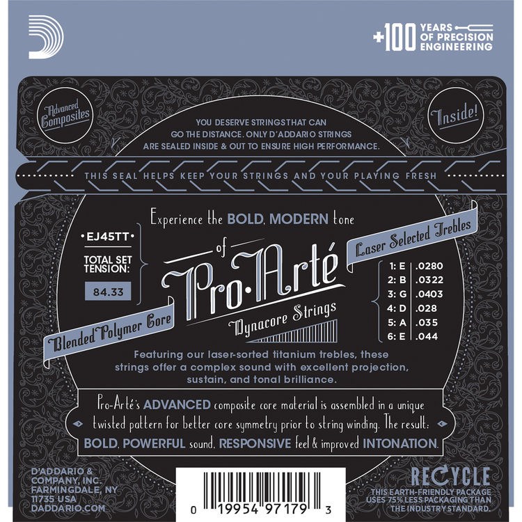 DADDARIO EJ45TT PRO-ARTE KLASİK GİTAR TEL SETİ, DYNACORE, TITANIUM, NORMAL TENSION