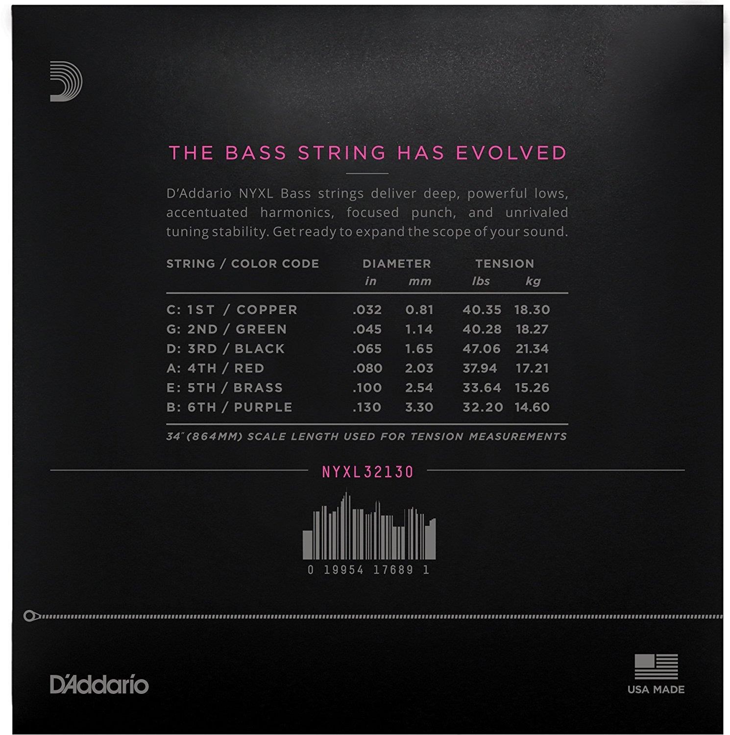 DADDARIO NYXL32130 BASS GİTAR TEL SETİ, NYXL SERİSİ, LONG SCALE, 5 TELLİ