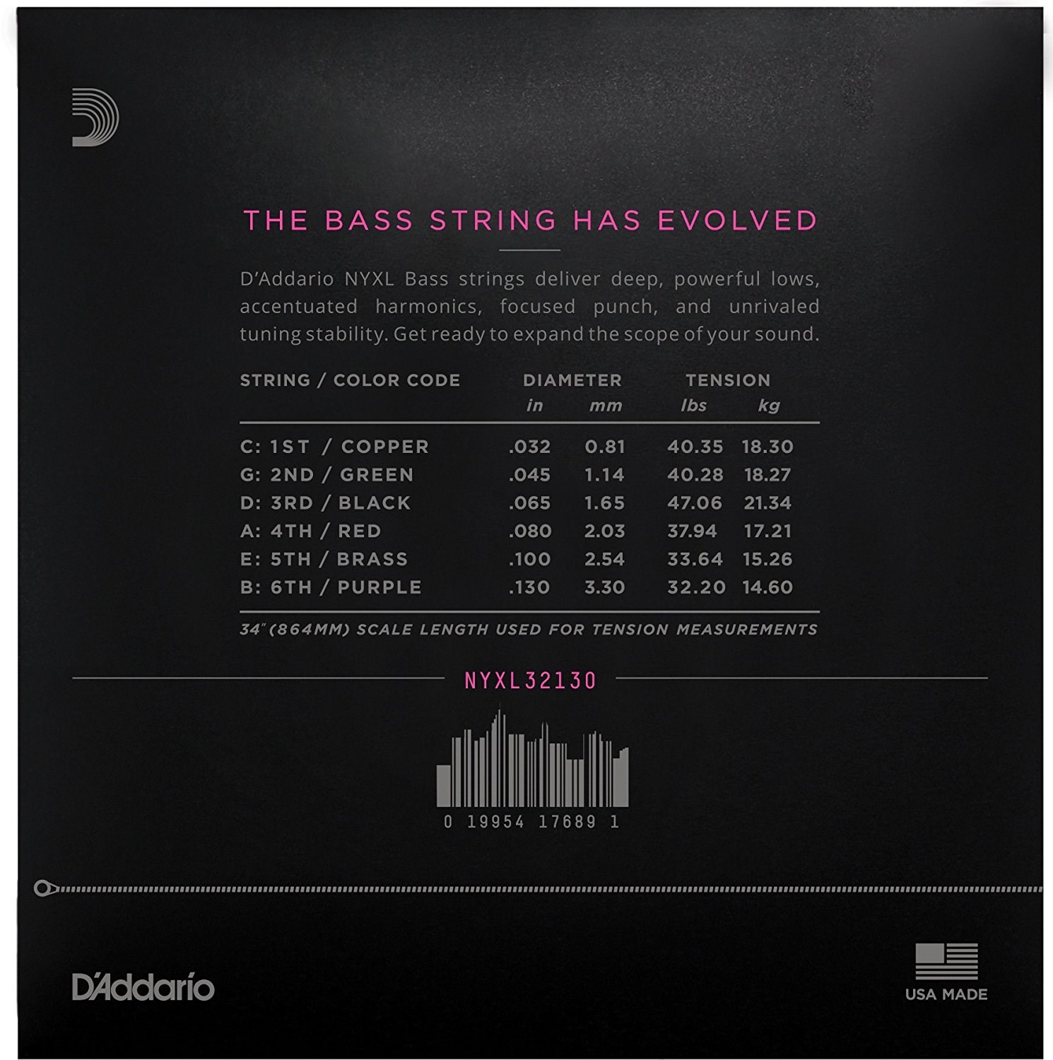 DADDARIO NYXL32130 BASS GİTAR TEL SETİ, NYXL SERİSİ, LONG SCALE, 5 TELLİ