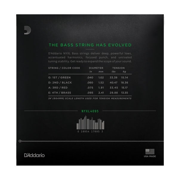 DADDARIO NYXL4095 BASS GİTAR TEL SETİ, NYXL SERİSİ, LONG SCALE, 4 TELLİ