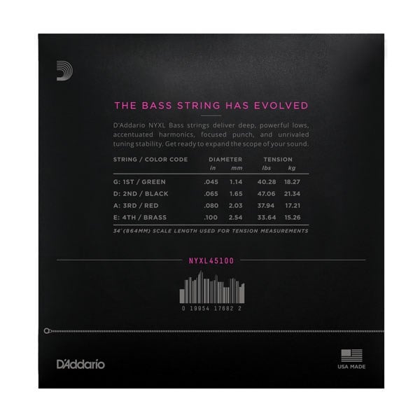 DADDARIO NYXL45100 BASS GİTAR TEL SETİ, NYXL SERİSİ, LONG SCALE, 4 TELLİ