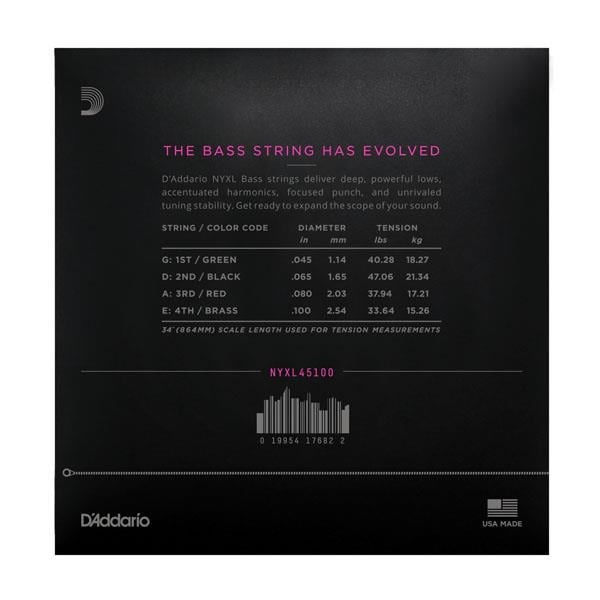 DADDARIO NYXL45100 BASS GİTAR TEL SETİ, NYXL SERİSİ, LONG SCALE, 4 TELLİ