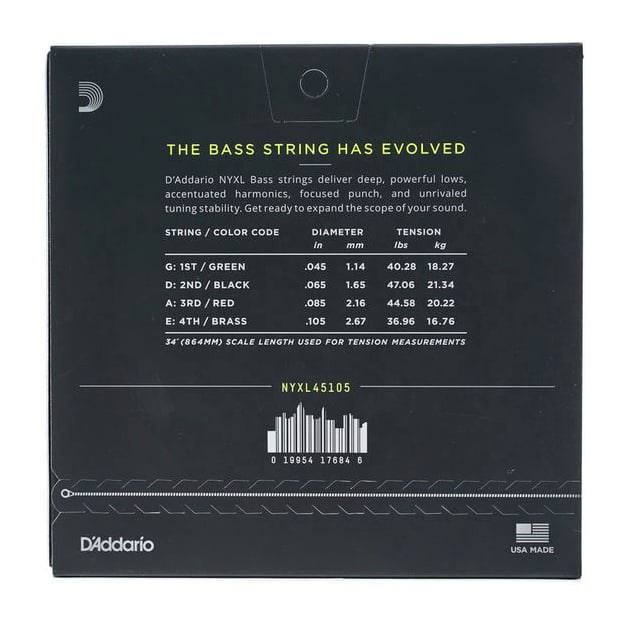 DADDARIO NYXL45105 BASS GİTAR TEL SETİ, NYXL SERİSİ, LONG SCALE, 4 TELLİ