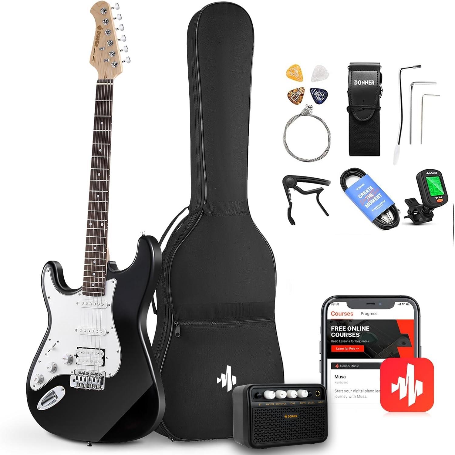 Donner DST-100BL Amfili Solak Elektro Gitar Seti (Siyah)