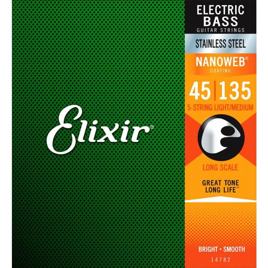 Elixir 14782 Stainless Steel Nanoweb Coated Light Medium 5 Telli Bas Gitar Teli (045-135)