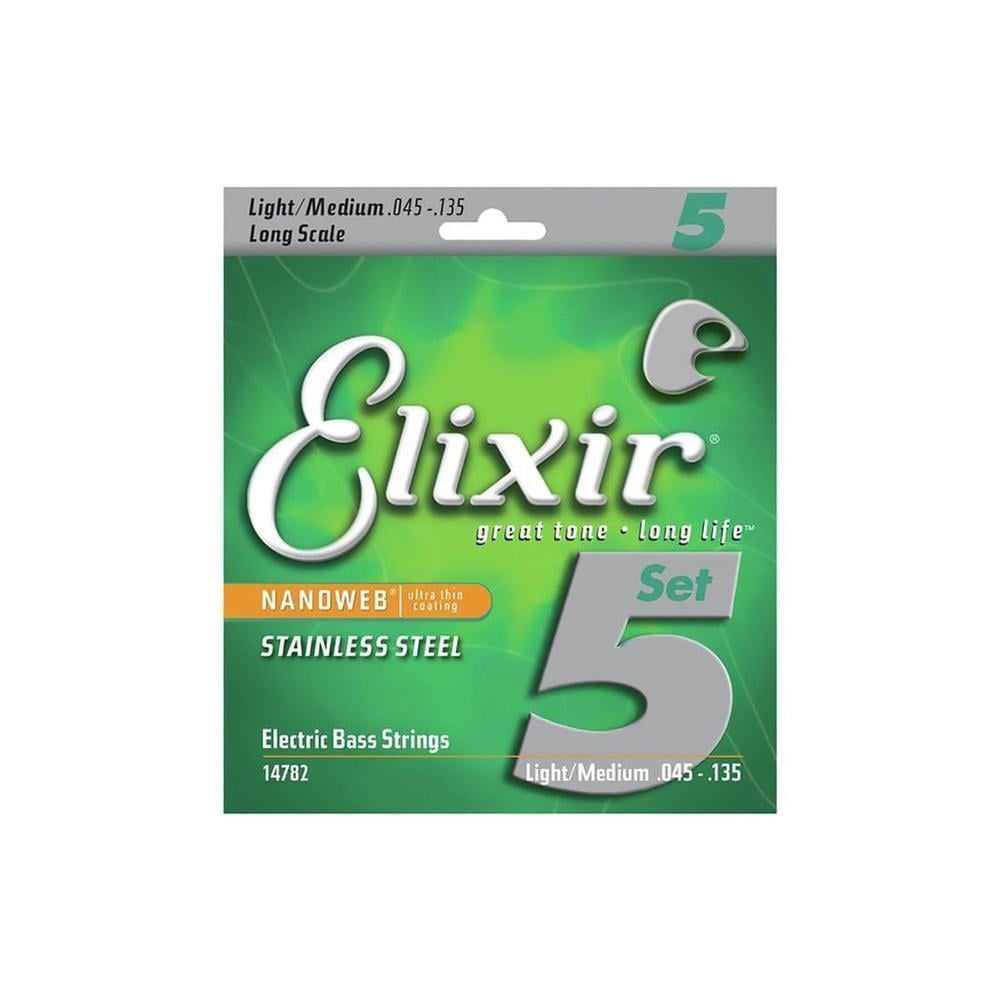 Elixir 14782 Stainless Steel Nanoweb Coated Light Medium 5 Telli Bas Gitar Teli (045-135)