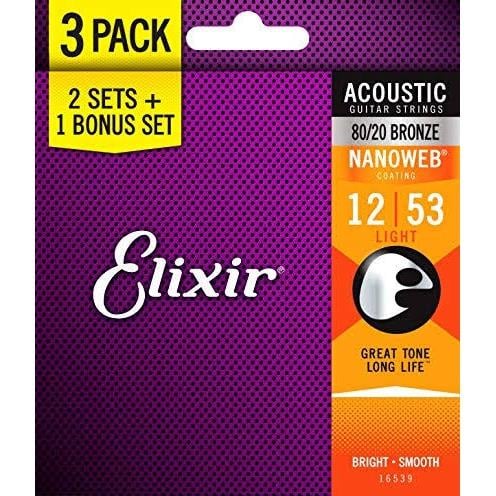 Elixir 16539 Nanoweb Bronze 3'lü Akustik Gitar Teli (12-53)