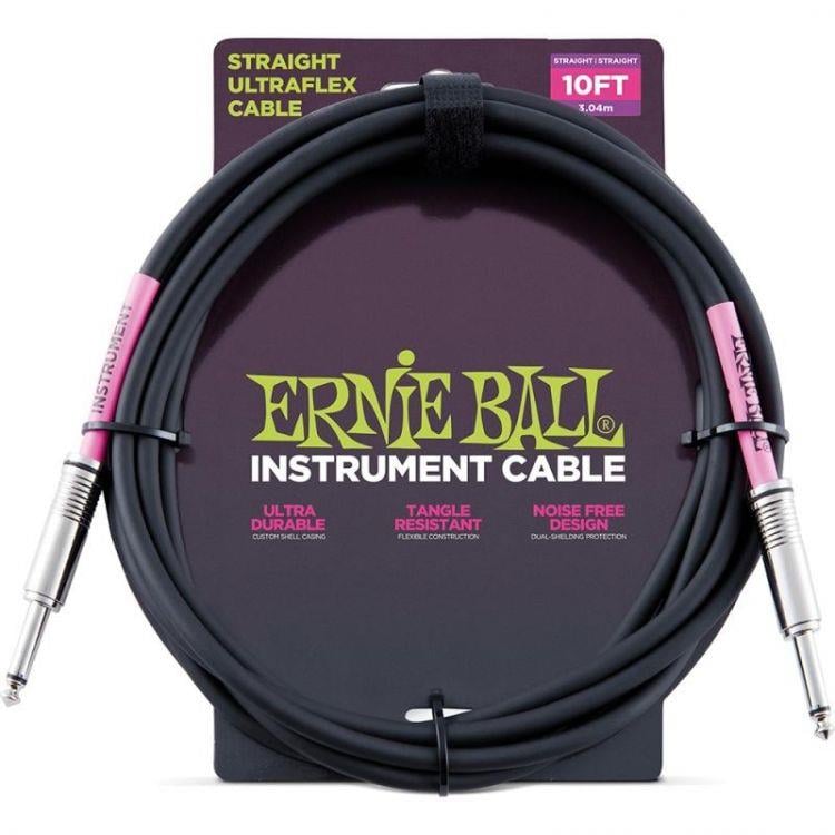 ERNIE BALL P06048 Düz/Düz Siyah 10ft(3 m.) Enstrüman Kablosu