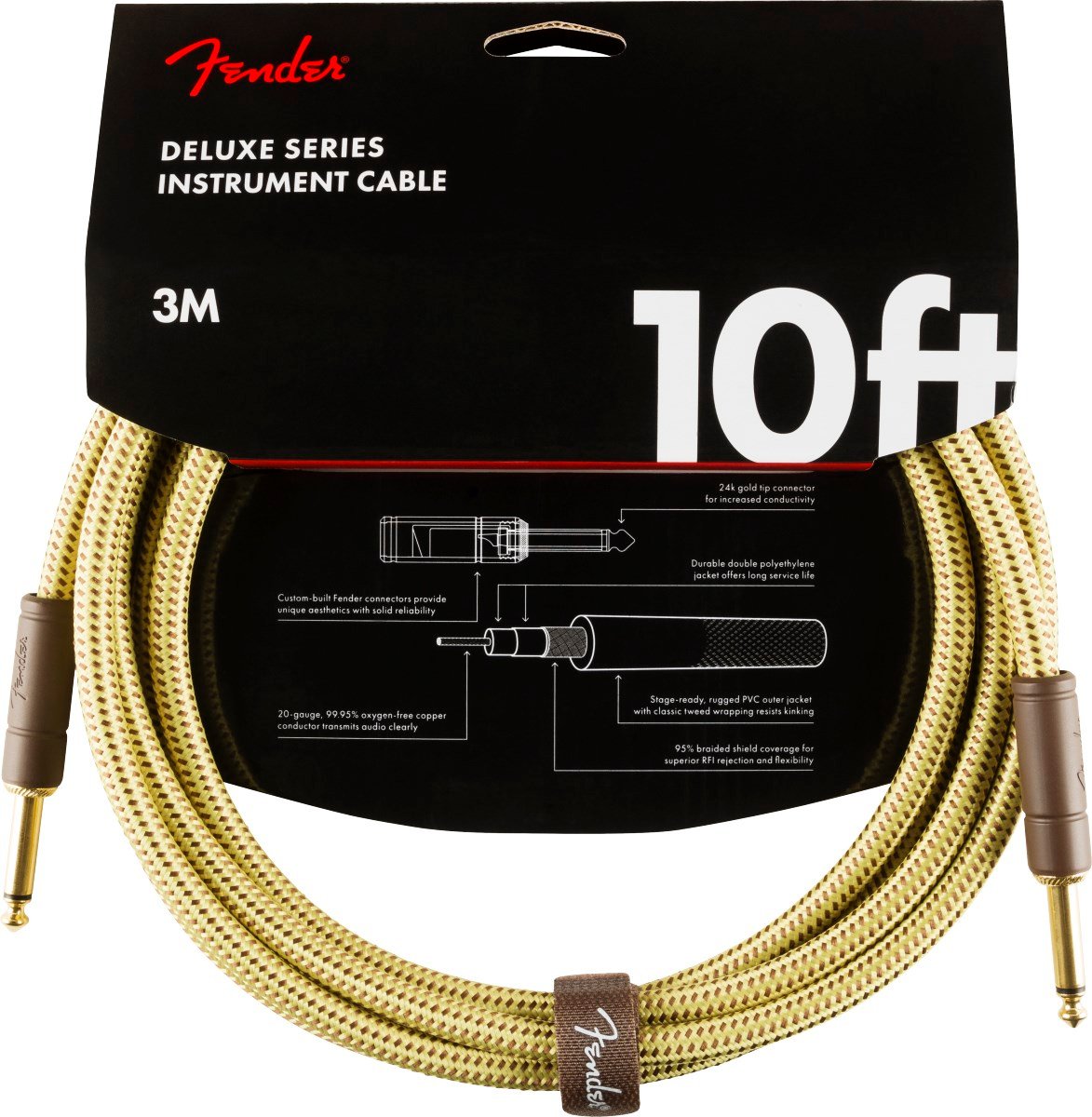 Fender Deluxe Düz/Düz Uçlu 3m Tweed Enstrüman Kablosu