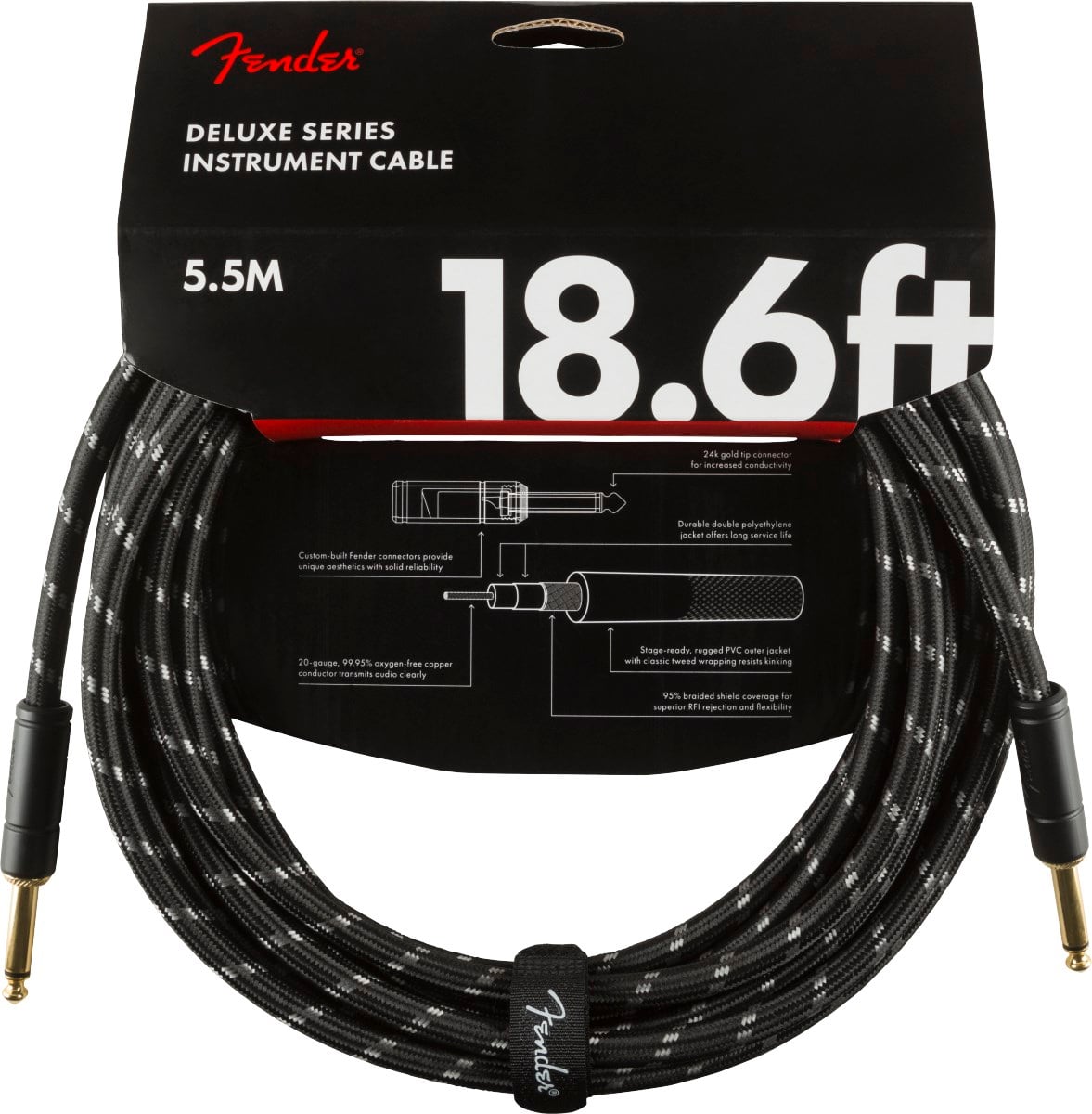 Fender Deluxe Düz/Düz Uçlu 5m Siyah Tweed Enstrüman Kablosu