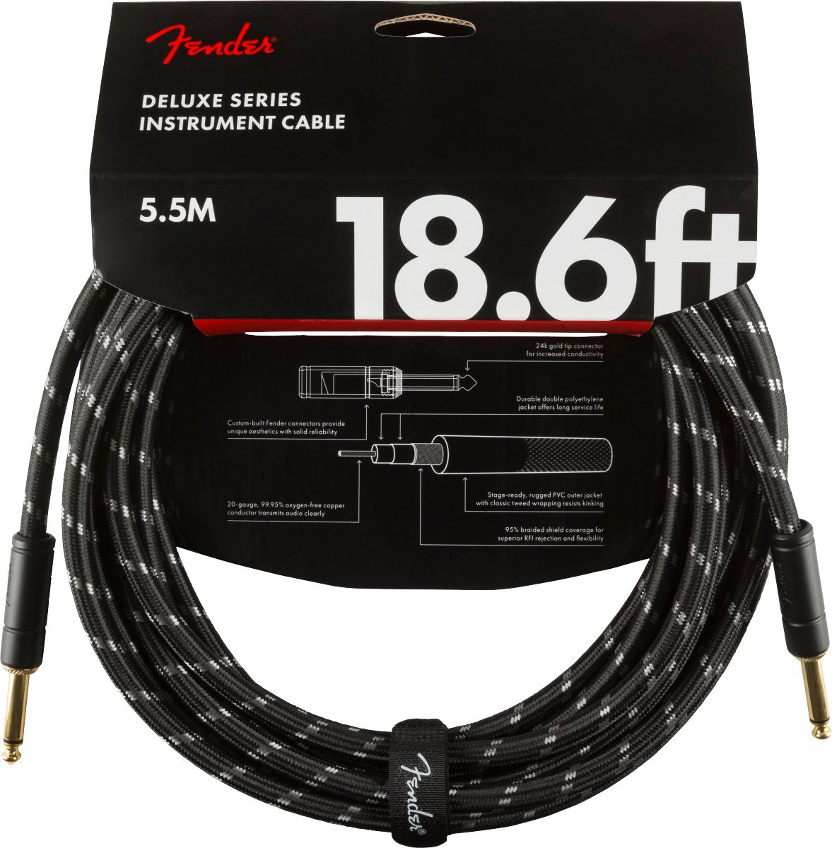 Fender Deluxe Düz/Düz Uçlu 5m Siyah Tweed Enstrüman Kablosu