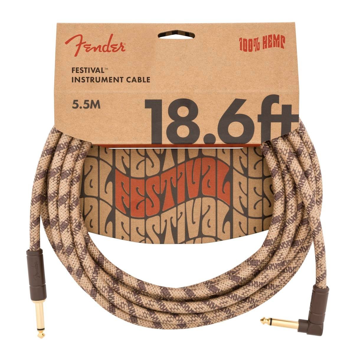 Fender Festival Düz/L Uçlu 5m Pure Hemp Brown Stripe Enstrüman Kablosu