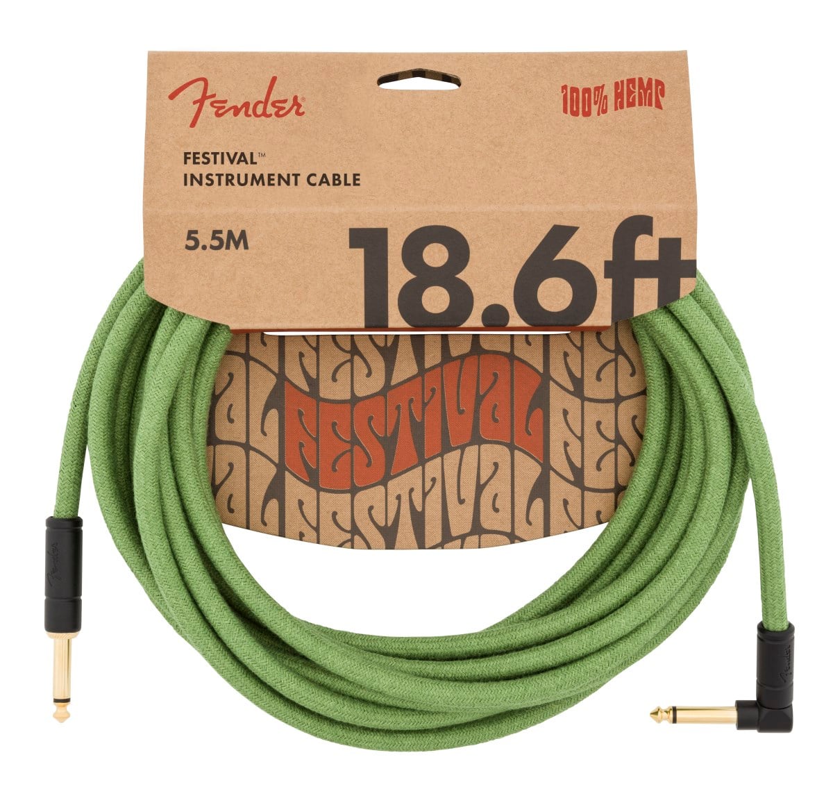 Fender Festival Düz/L Uçlu 5m Pure Hemp Yeşil Enstrüman Kablosu