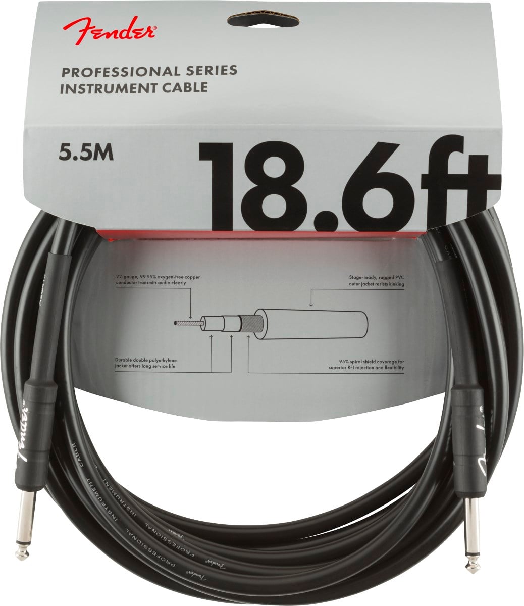 Fender Professional Düz/Düz Uçlu 5m Siyah Enstrüman Kablosu