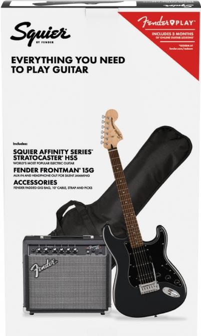 Squier Affinity Stratocaster HSS Laurel Klavye Charcoal Frost Metallic 15G Elektro Gitar Seti