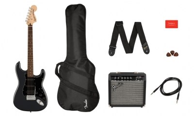 Squier Affinity Stratocaster HSS Laurel Klavye Charcoal Frost Metallic 15G Elektro Gitar Seti