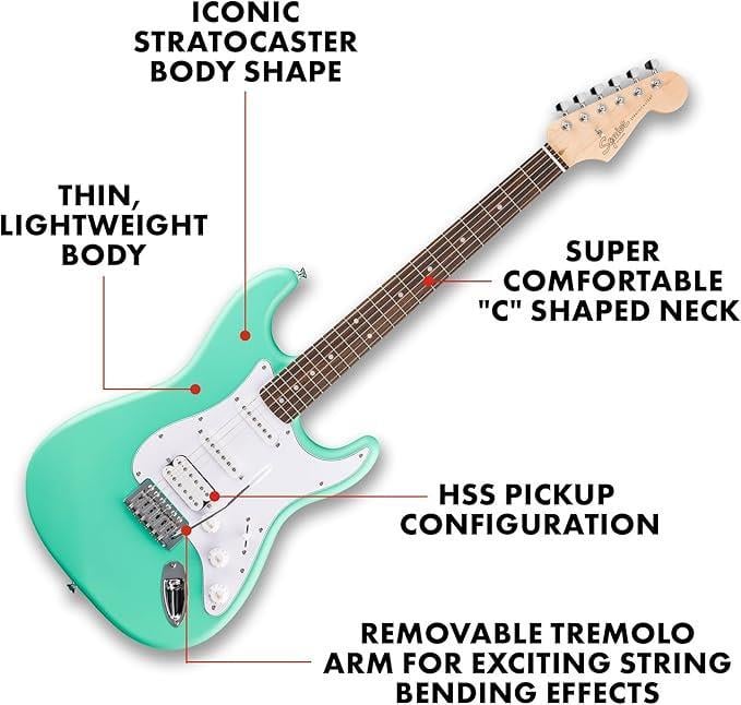 Squier Debut Stratocaster HSS Laurel Klavye Sea Foam Green Elektro Gitar