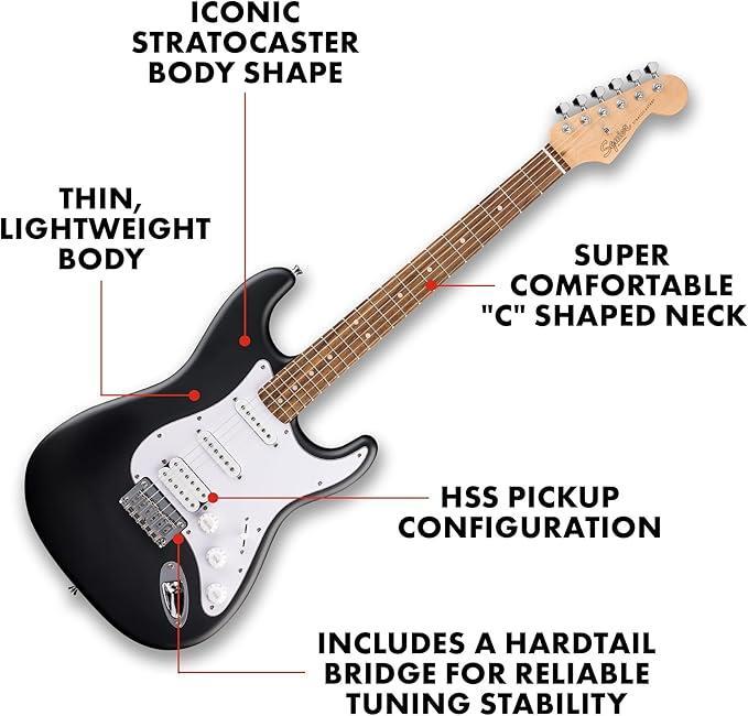 Squier Debut Stratocaster HSS Sabit Köprü Laurel Klavye Black Elektro Gitar