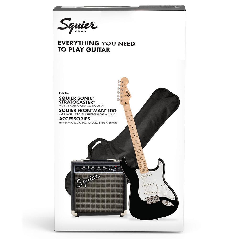 Squier Sonic Stratocaster Black Frontman 10G Elektro Gitar Seti