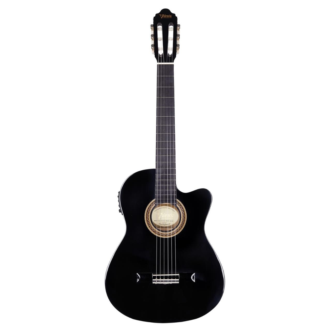 VALENCIA VC104THNCEBK ELEKTRO KLASİK GİTAR, 4/4, SİYAH, SAP ÇELİKLİ, (THIN BODY)
