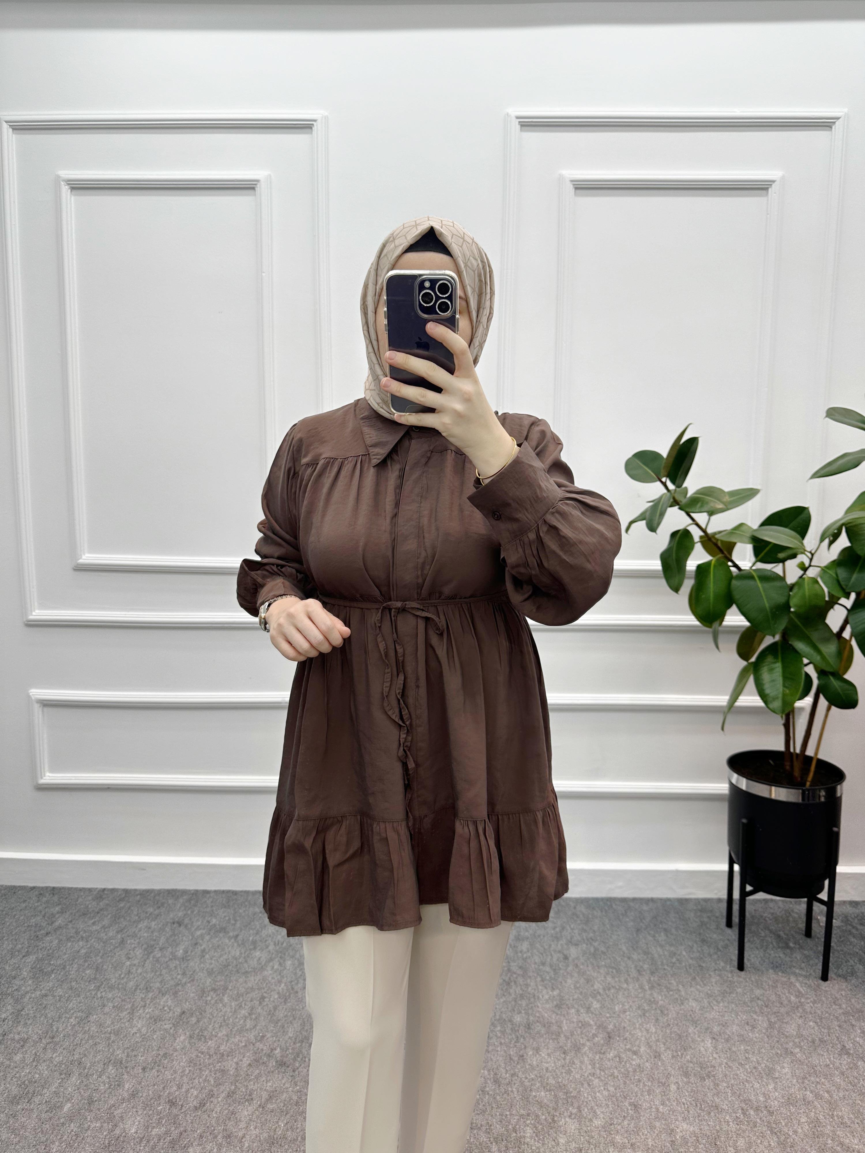 Fırfır Detaylı Tunik Kahve