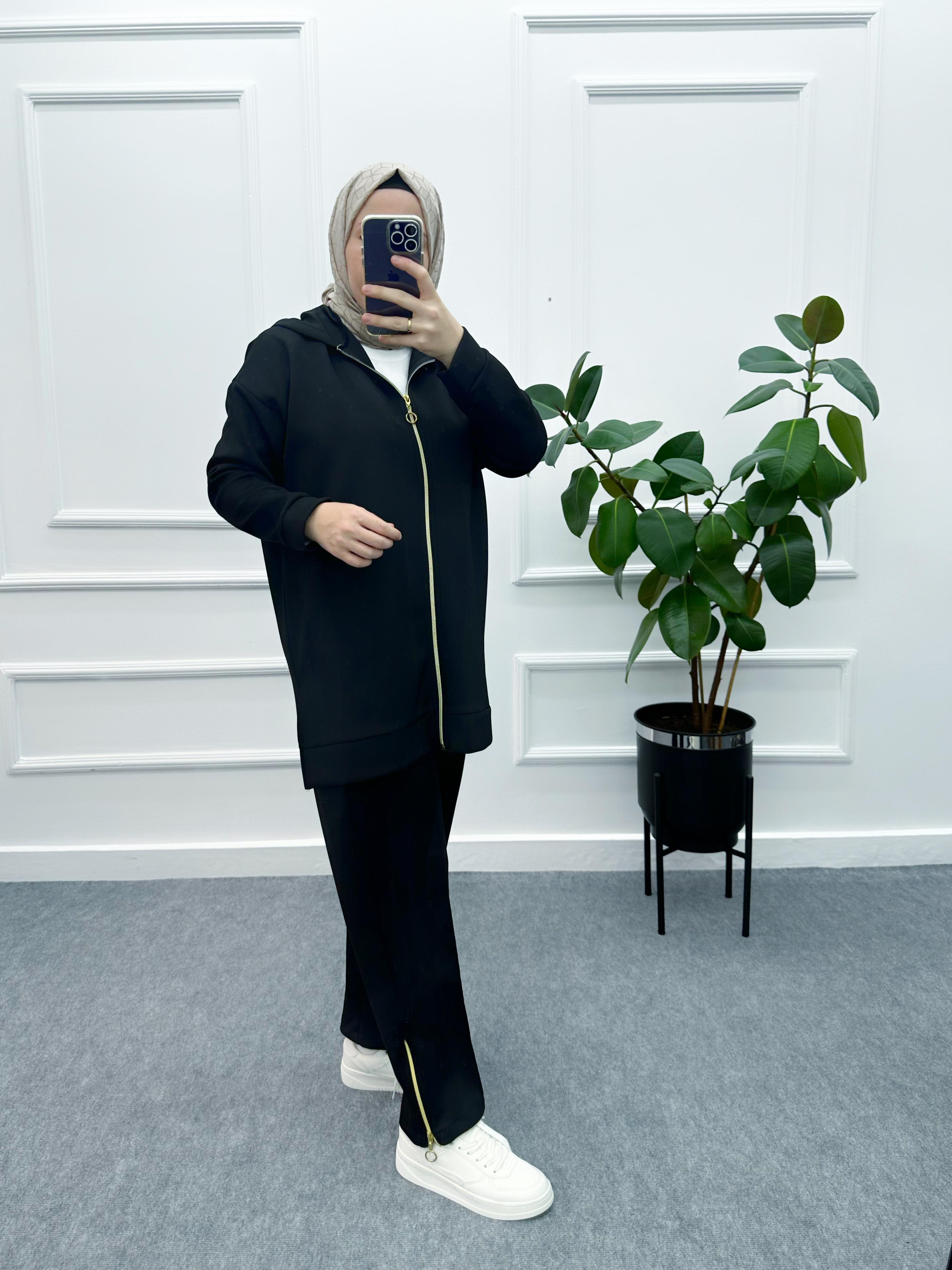 Kapüşonlu Spor Takım Siyah