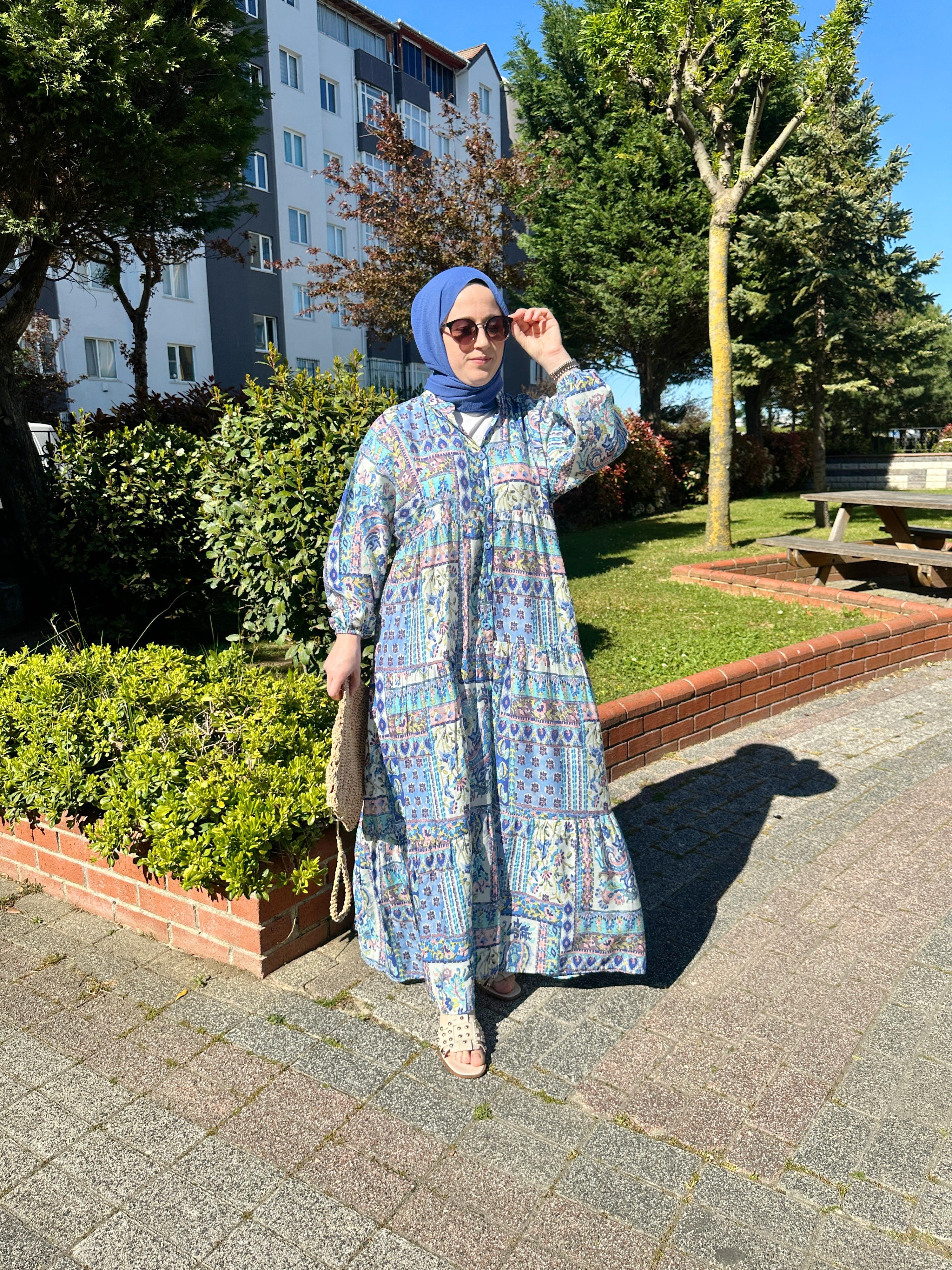 Mango kumaş elbise mavi