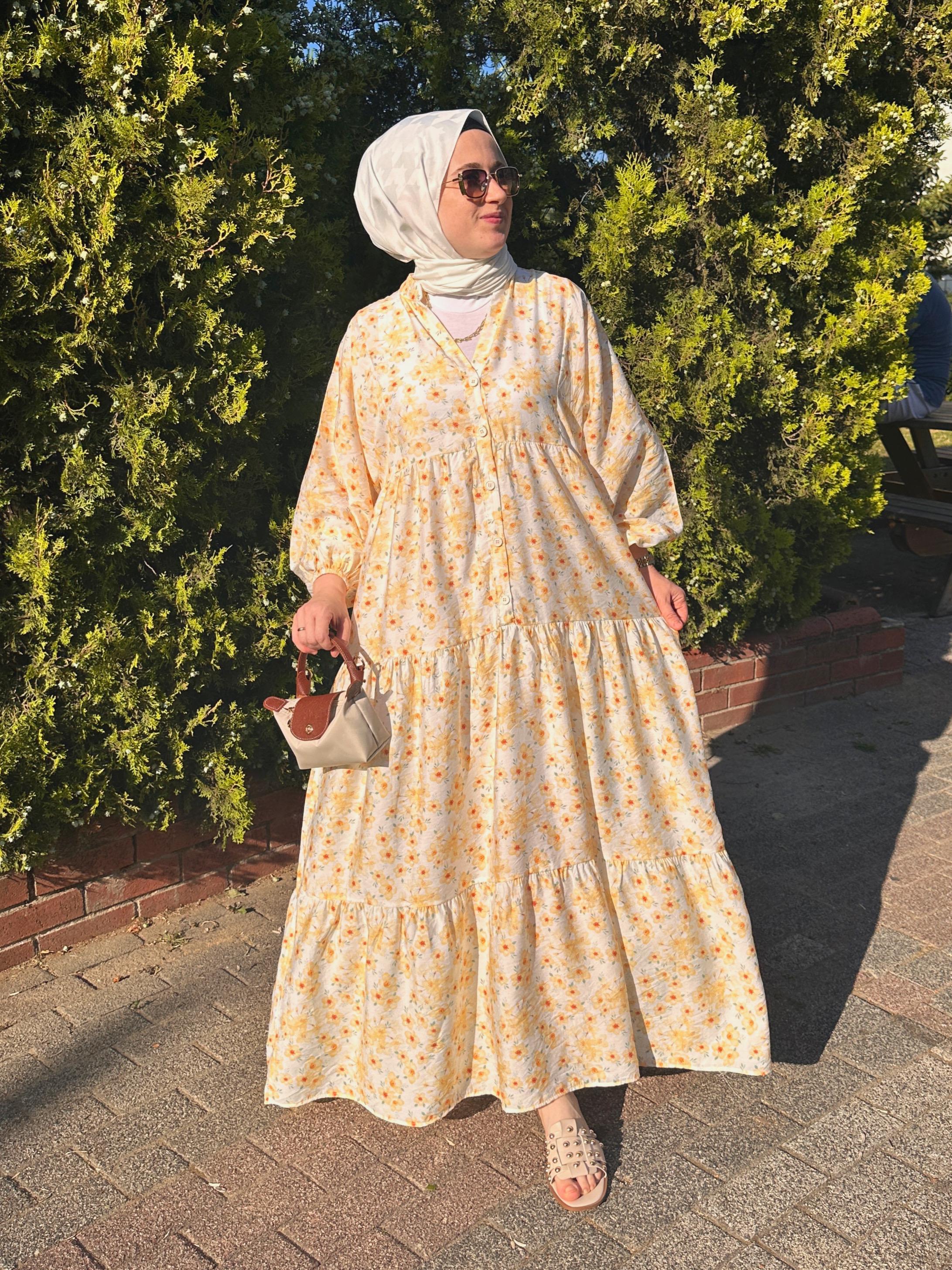 Sarı Mini Çiçekli Elbise 