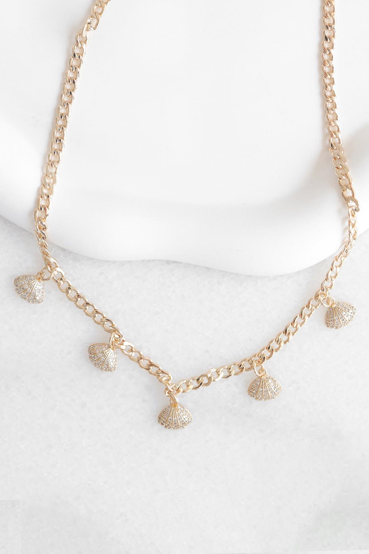 Deniz Kabuğu Detaylı Rose Gold  Çelik Kolye
