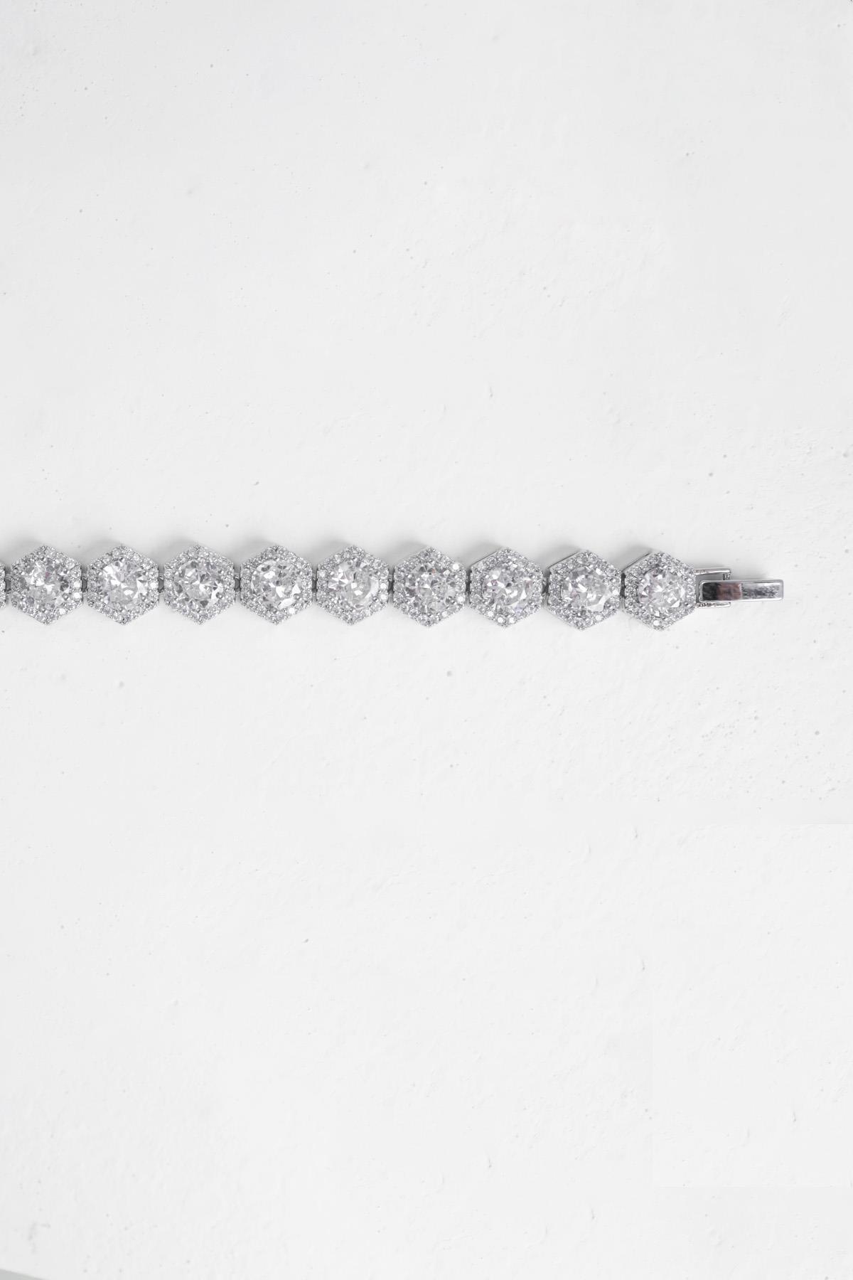 Geometrik Taşlı Silver Çelik Bileklik