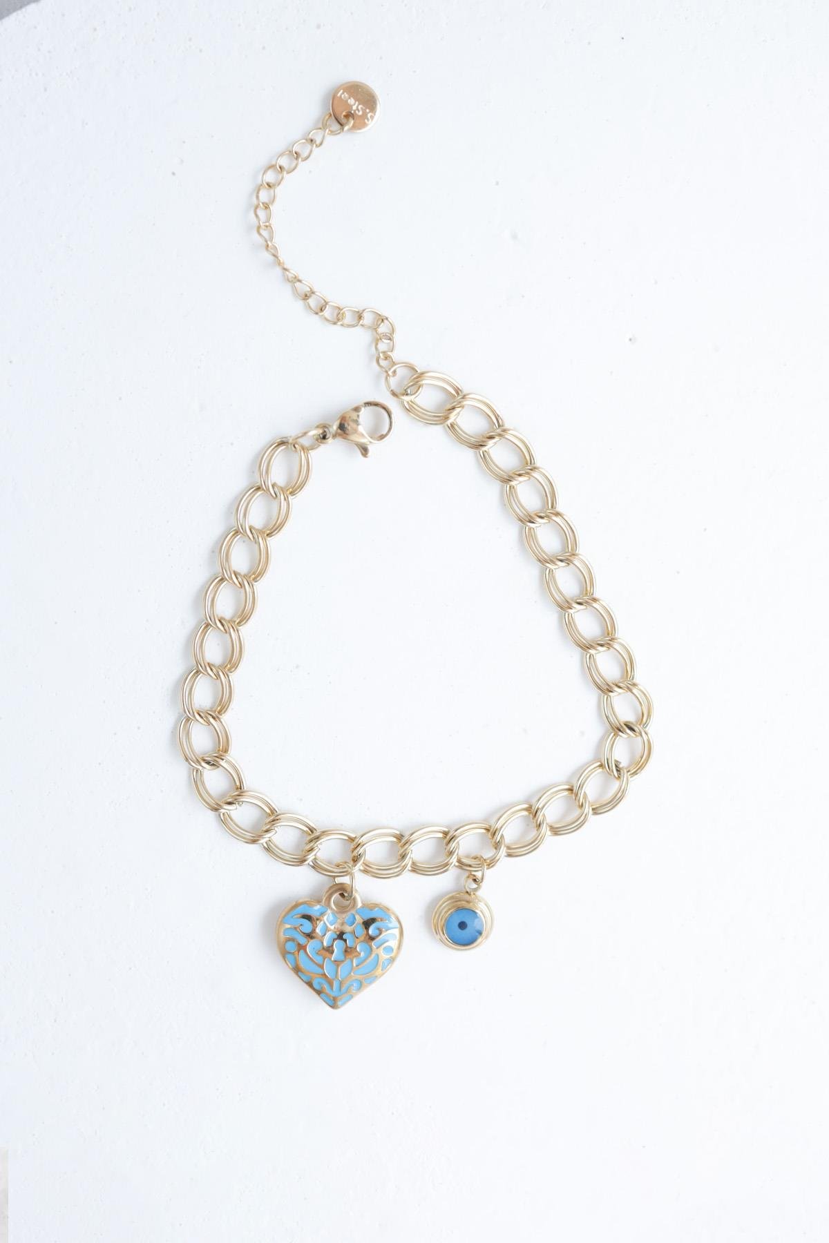 İkili Charm Detaylı Gold Çelik Bileklik