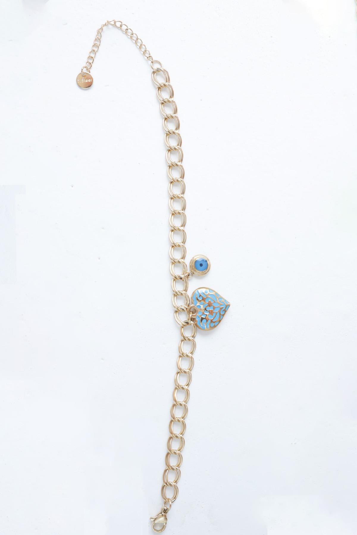 İkili Charm Detaylı Gold Çelik Bileklik