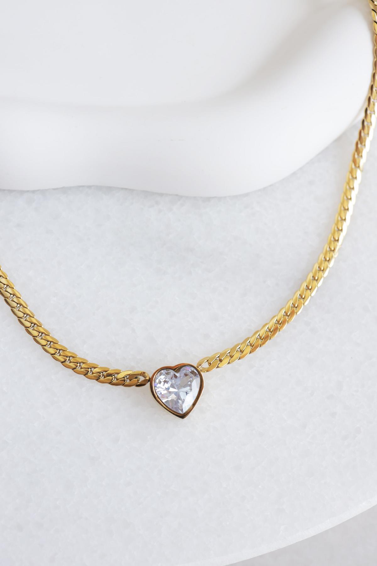Kalp Detaylı Gold Kaplama Minimalist Set
