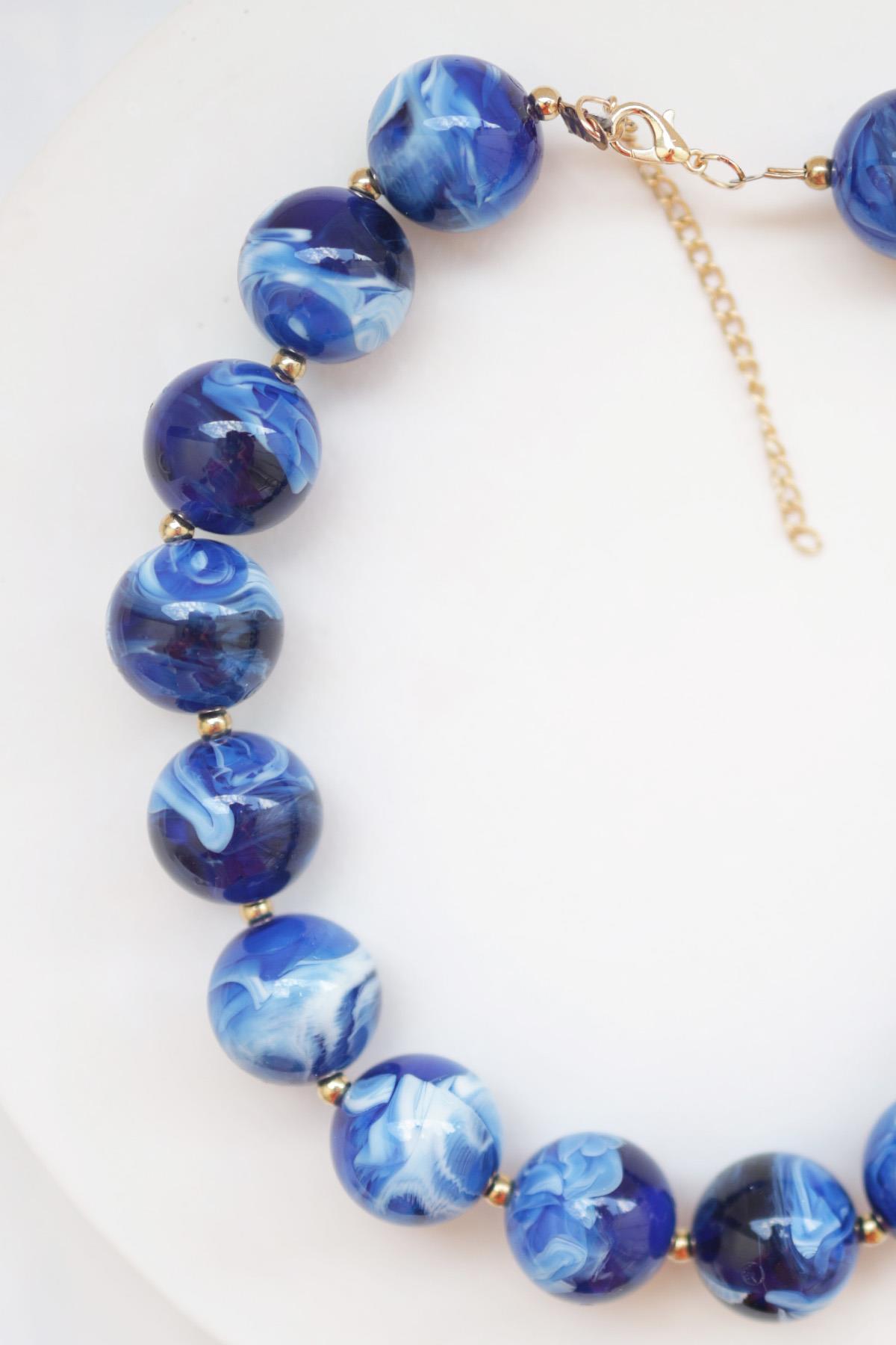 Lapis Taşlı Gold Çelik Kolye