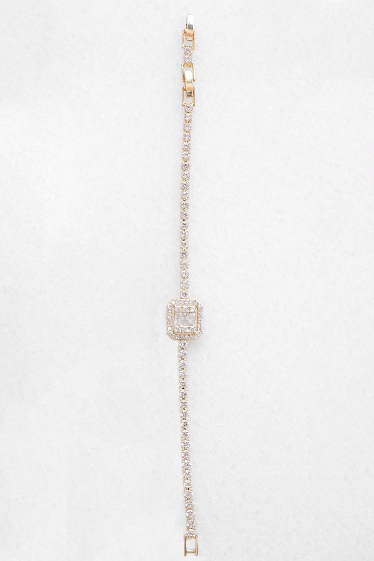 Minimal Kristal Taşlı Gold Şık Bileklik
