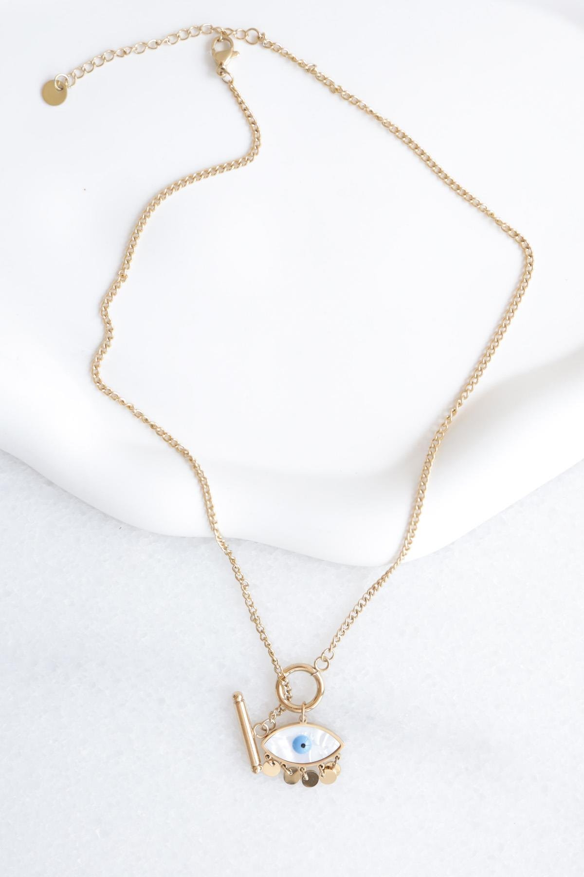 Nazar Boncuklu Rose Gold Çelik Kolye