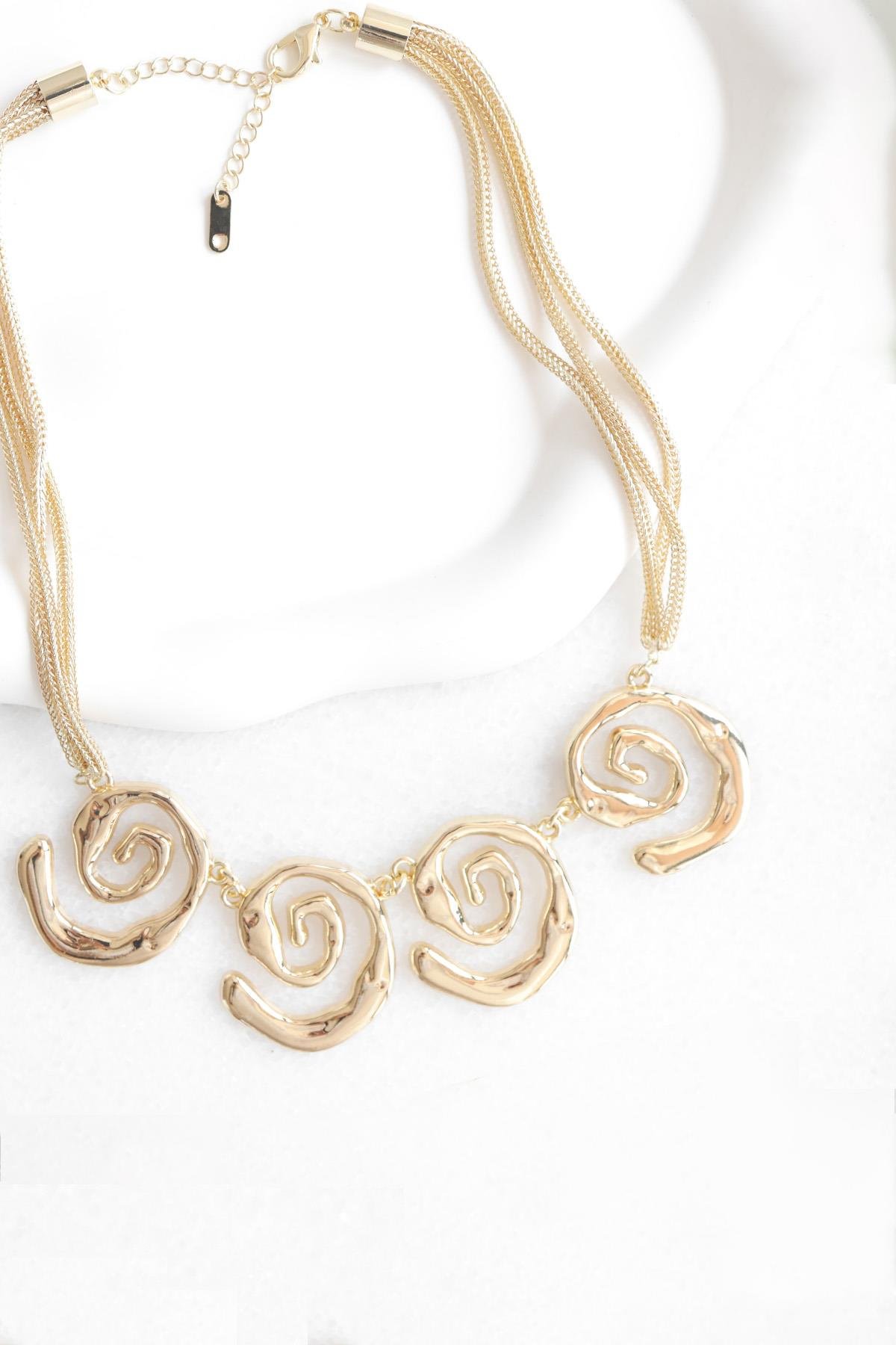Üçlü Zincir Tasarım Çelik Rose Gold Kolye