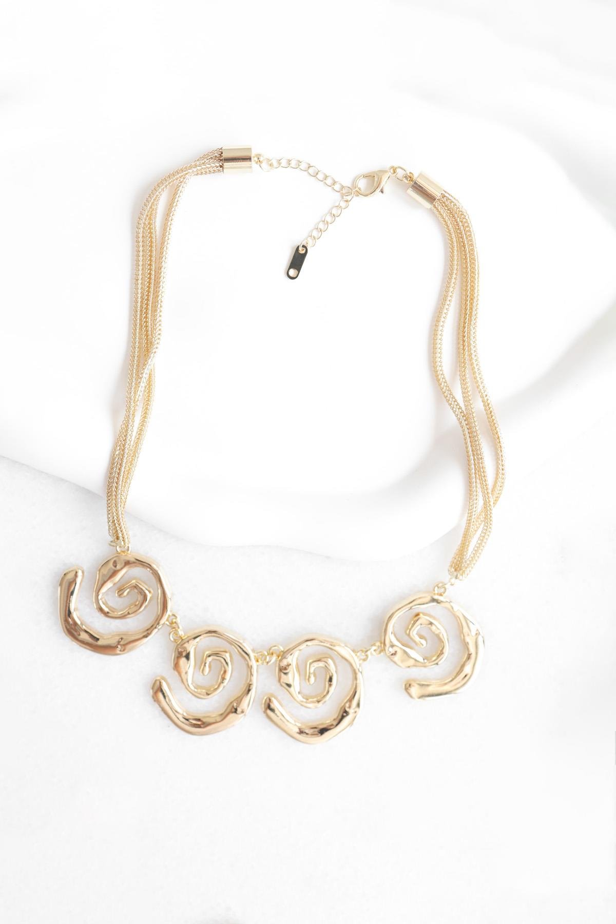 Üçlü Zincir Tasarım Çelik Rose Gold Kolye