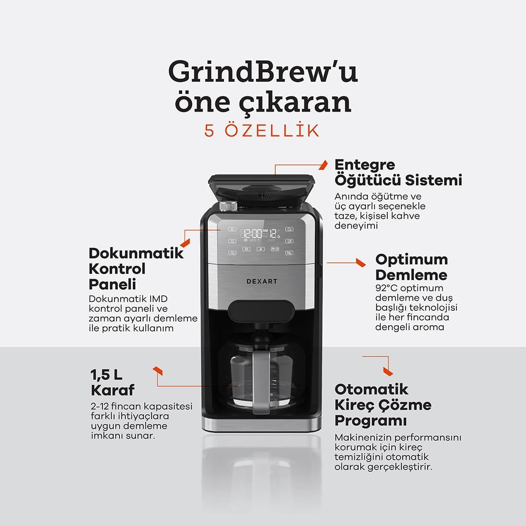 Dexart GrindBrew Öğütücülü Filtre Kahve Makinesi KC102C