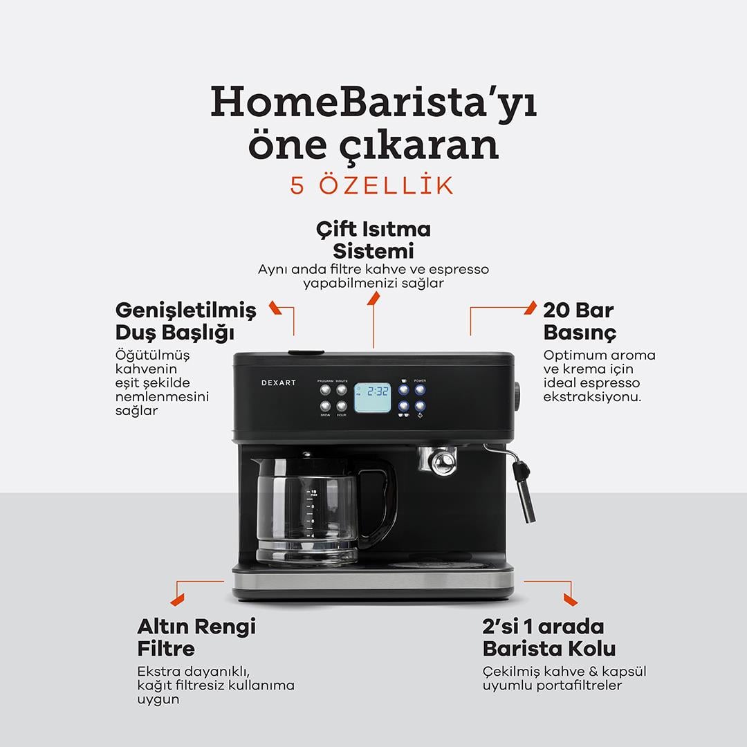 Home Barista 3-in-1 Filtre Kahve & Espresso Makinesi