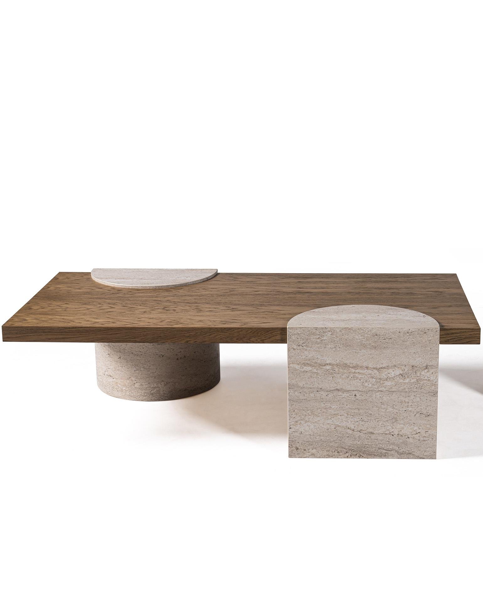 Kapadokya Traverten Meşe Orta Sehpa