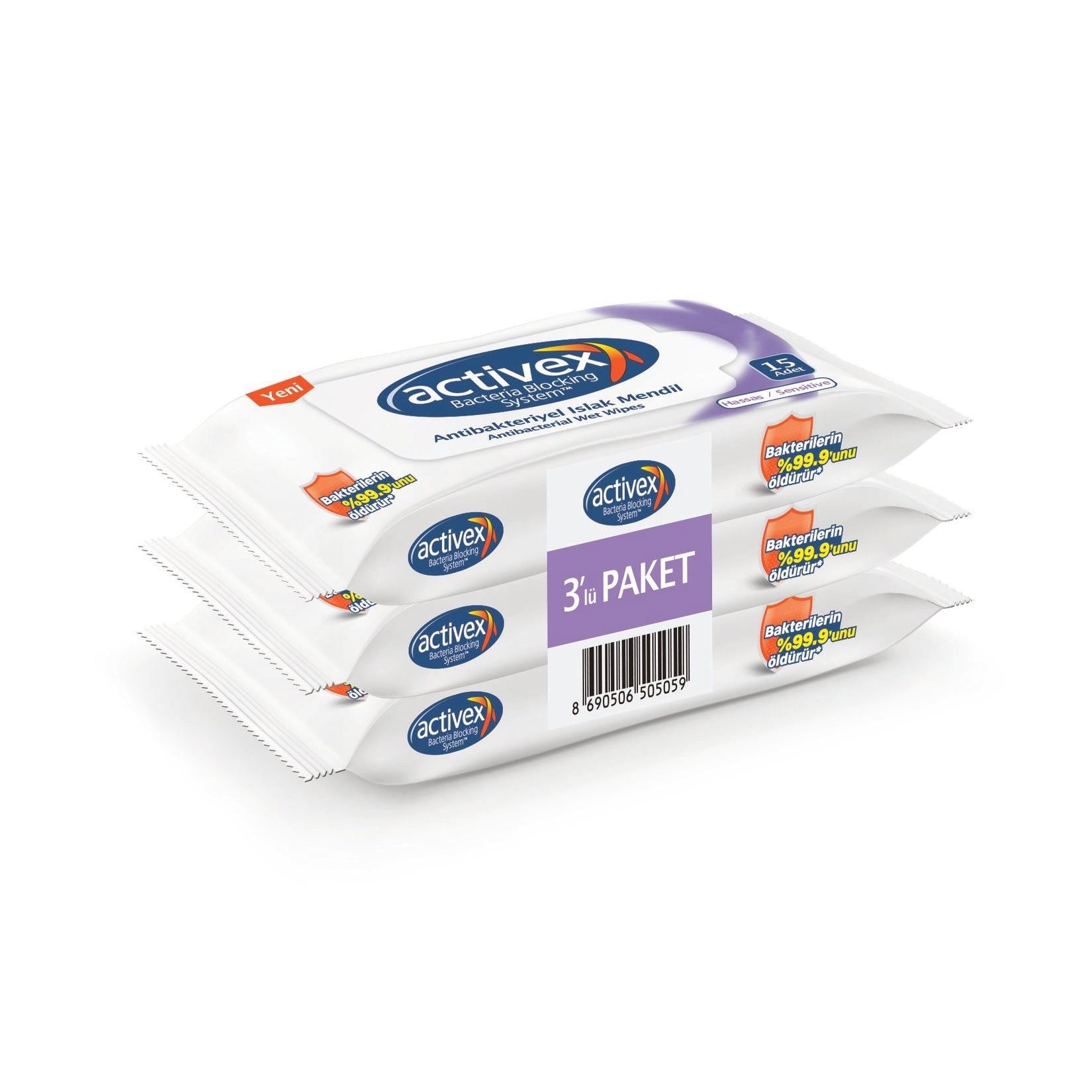 Activex Antibakteriyel Hassas Islak Cep Mendil 3X15 Adet