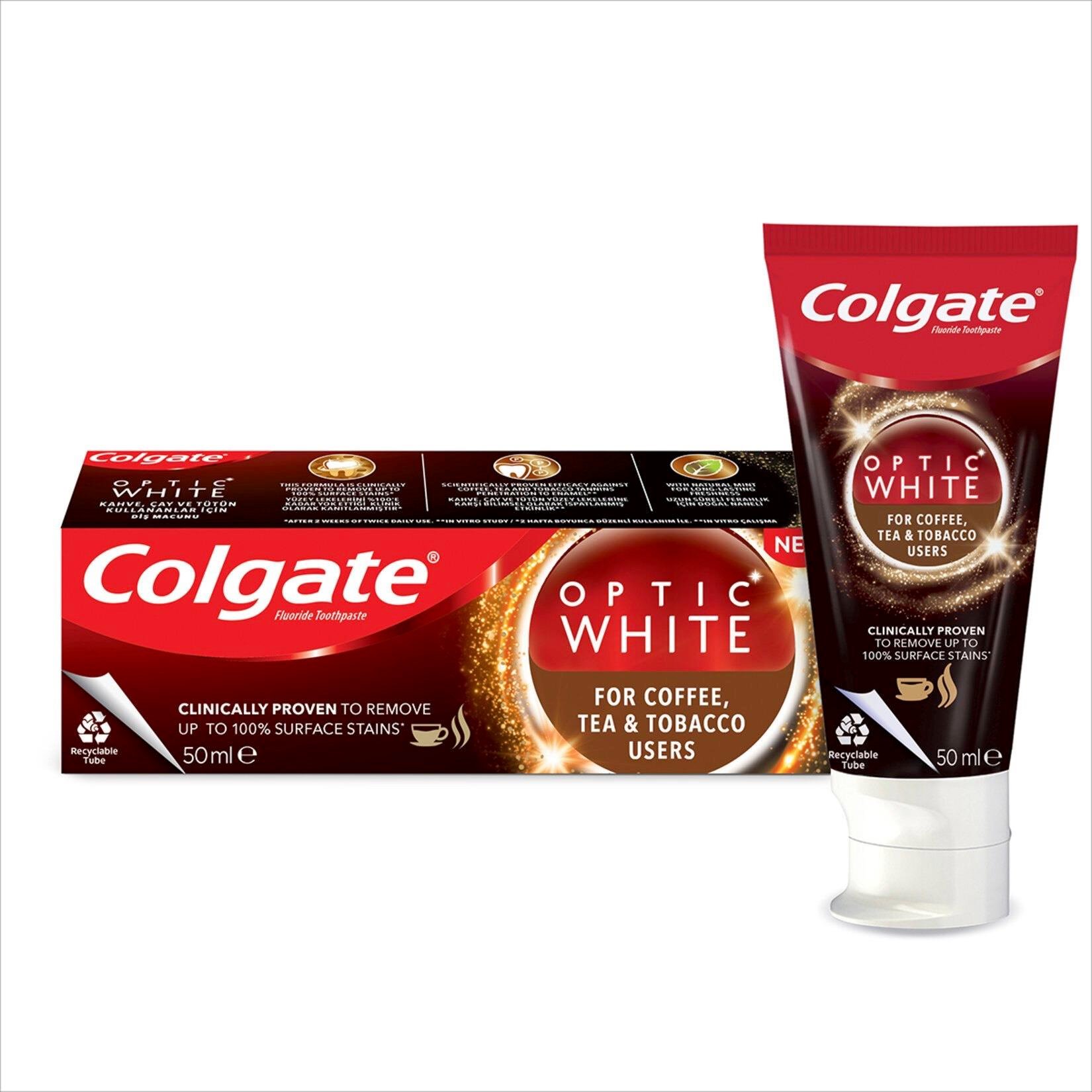 Colgate Optic White Kahve, Çay ve Tütün Kullanıcıları için Diş Macunu 50 Ml