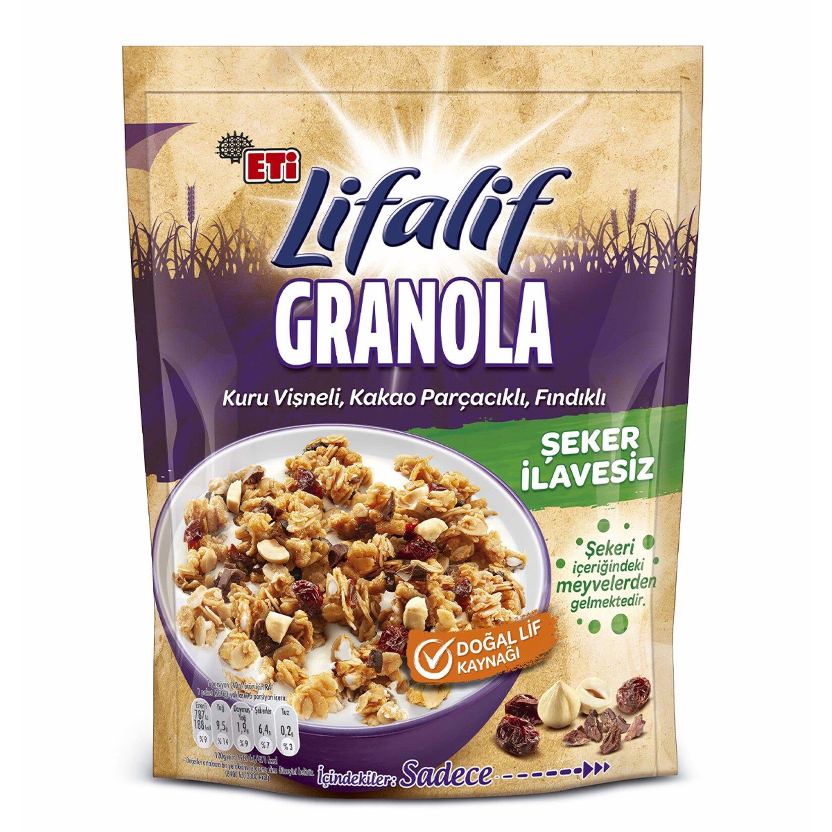 Eti Lifalif Granola Kuru Vişneli, Kakao Parçacıklı, Fındıklı 200 g